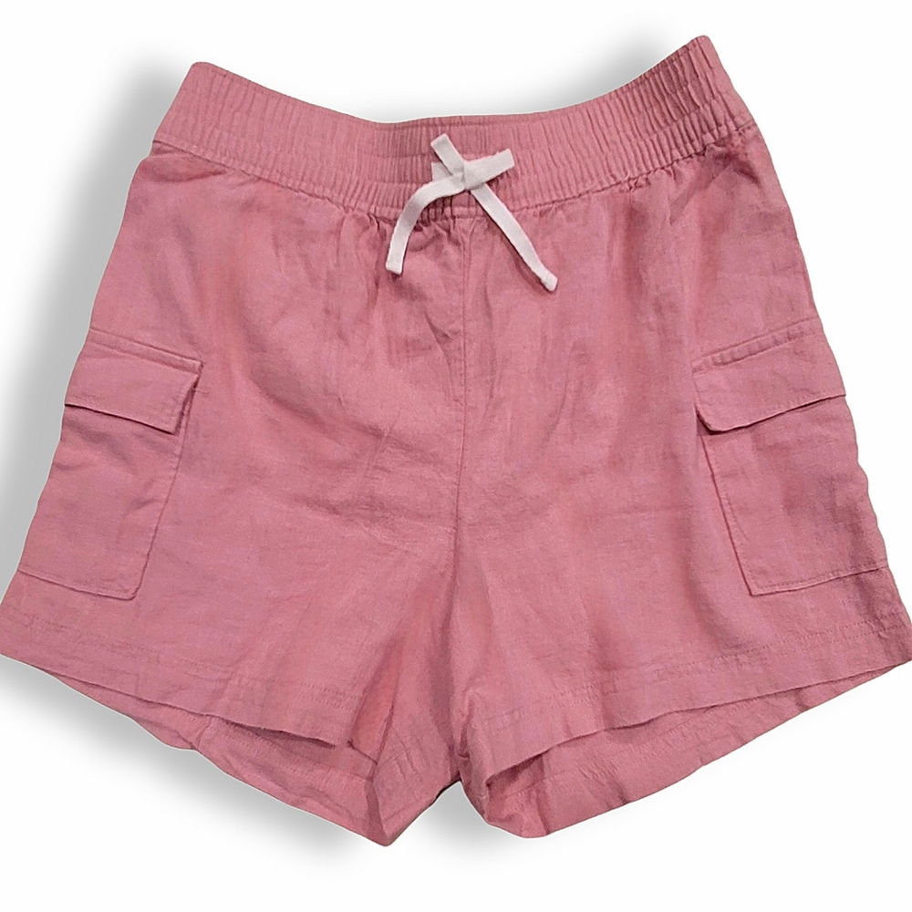 Wonder Nation Girls' Pink Pull-On Linen Shorts w Two Cargo Pockets Sz L
